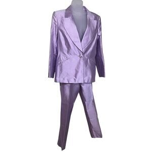 Escada Dressy Pantsuit SZ 42/12 Women Lavender Lilac Raw Silk Formal Wedding Lux